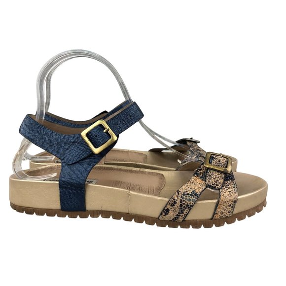 Bon Bonite Women's Size EU 37 Blue Tan Leather Open Toe Ankle Strap Sandals - Picture 1 of 13